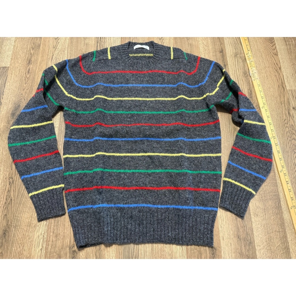 Braemar Sweater XL Grey Red White Blue Green Striped Scottish Shetland 100% Wool